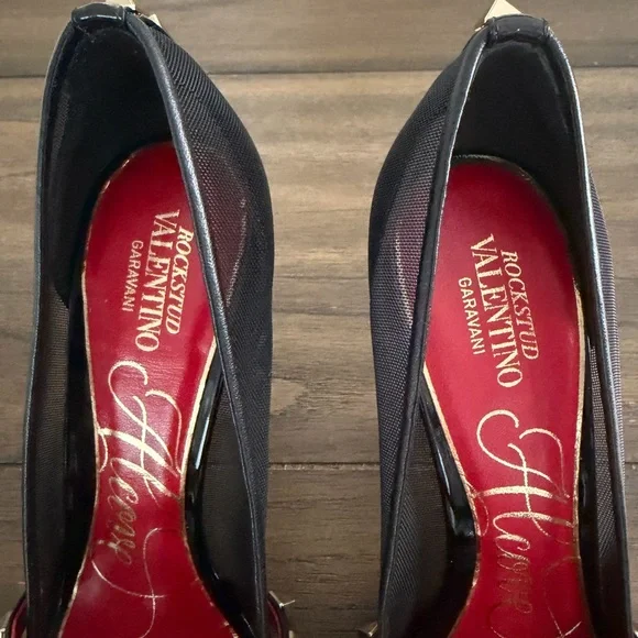Valentino Garavani Black and Red Studded Heels - Picture 4 of 6
